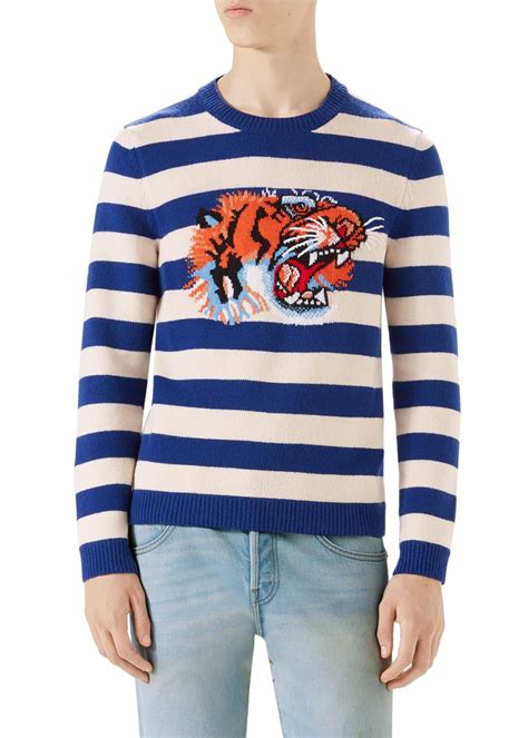 gucci striped tiger sweater|Gucci tiger brooch.